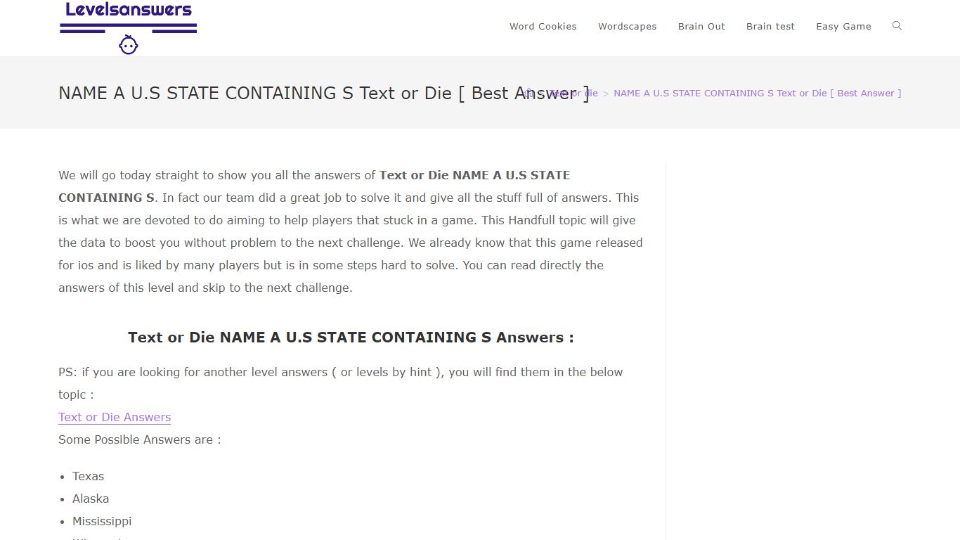 NAME A U.S STATE CONTAINING S Text or Die [ Best Answer ]